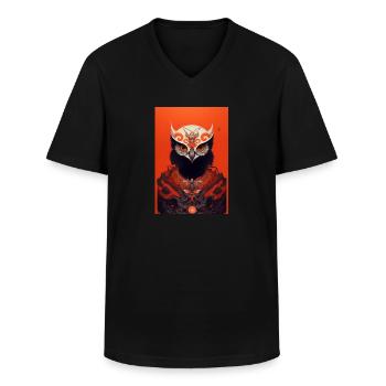 Owl Japanese Red Samurai - Men's V-Neck T-Shirt - black - Front - AI Model Male 178 dark (178cm)