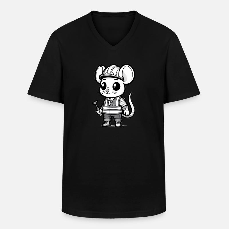 Cute Mouse Construction Worker - Männer-T-Shirt mit V-Ausschnitt - Schwarz