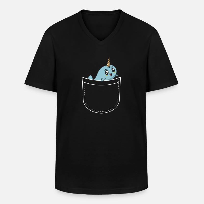 Narwal Einhornwal - Männer-T-Shirt mit V-Ausschnitt - Schwarz