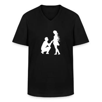 Demande en mariage - T-shirt col V Homme - noir - Devant - AI Model Male 178 dark (178cm)