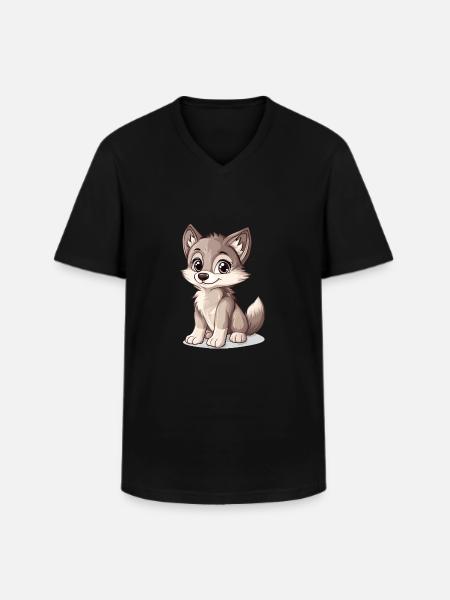 kleiner süßer Wolf - Männer-T-Shirt mit V-Ausschnitt - Schwarz