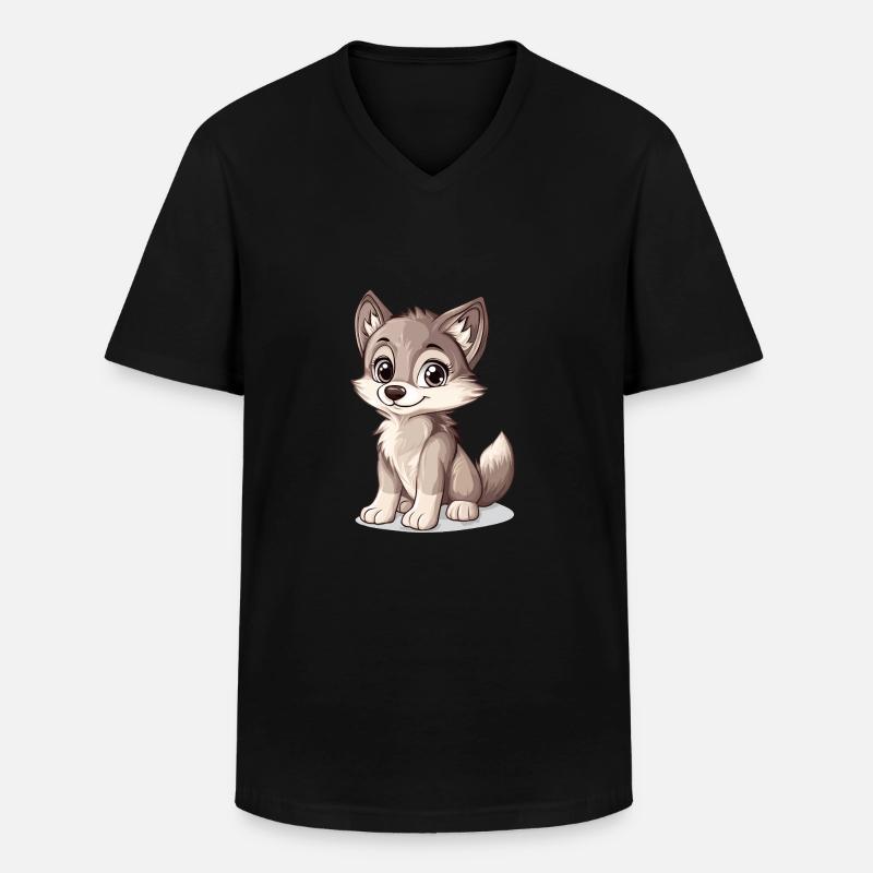 kleiner süßer Wolf - Männer-T-Shirt mit V-Ausschnitt - Schwarz