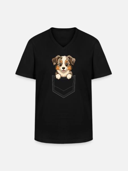 Australian Shepherd Puppy Cartoon, The - Men's V-Neck T-Shirt - black