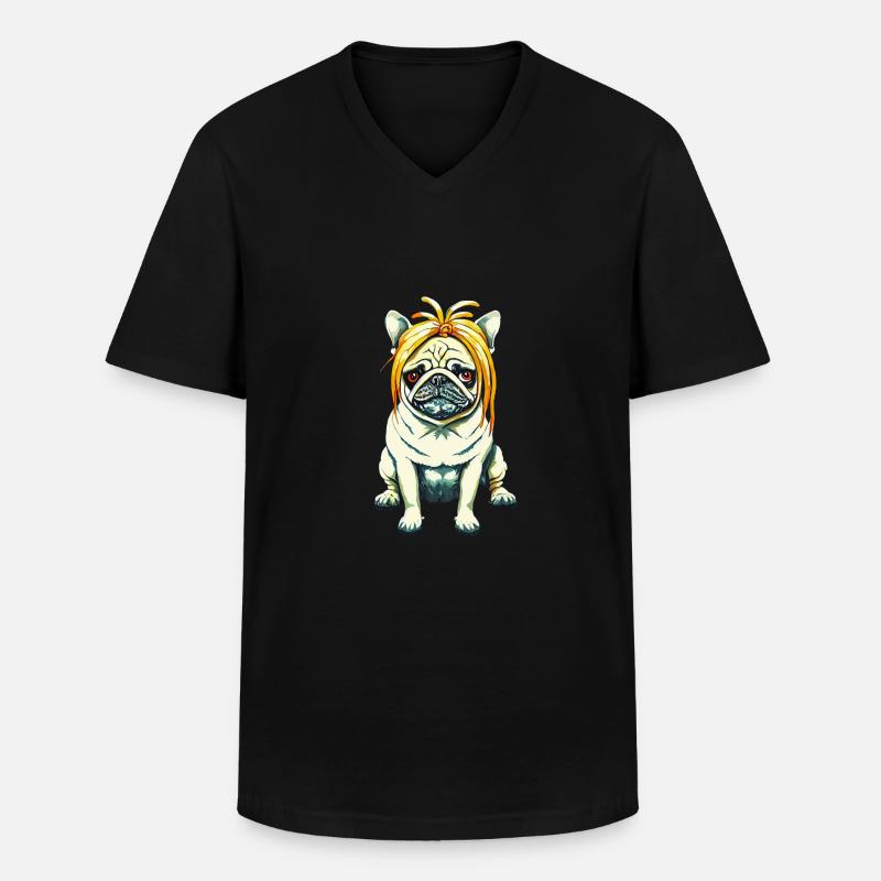 Mops mit Perücke #PugLife - Männer-T-Shirt mit V-Ausschnitt - Schwarz