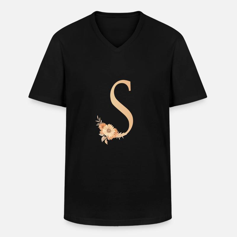 Buchstabe S mit Blumen - Männer-T-Shirt mit V-Ausschnitt - Schwarz