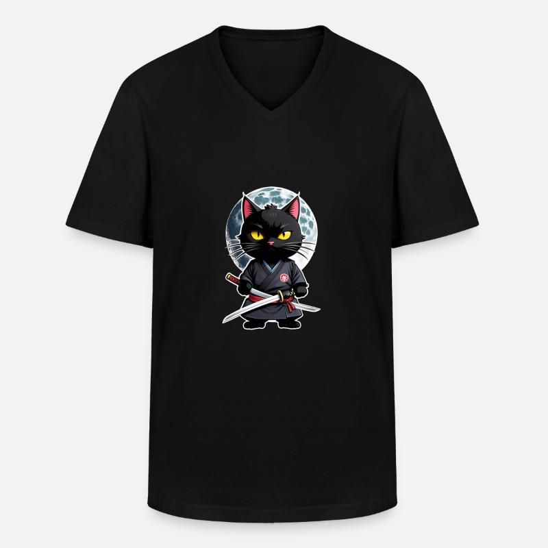 Ninja Cat - Samurai Kitten - Men's V-Neck T-Shirt - black