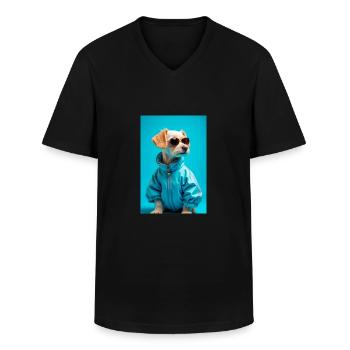 super cute dogs fashion victims – Maltese - Men's V-Neck T-Shirt - black - Front - AI Model Male 178 dark (178cm)
