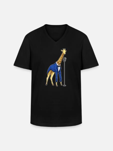 Giraffe Singer Microphone Singing - Men's V-Neck T-Shirt - black