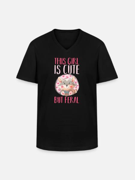 Raton laveur déchet, mignon mais sauvage - T-shirt col V Homme - noir