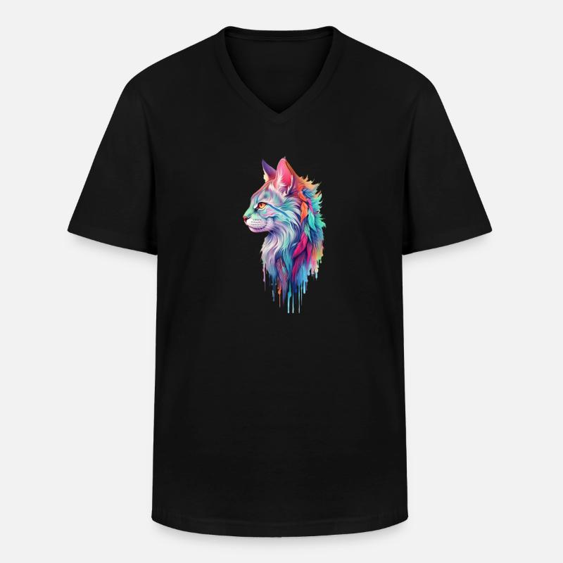 Hippie Katze - Männer-T-Shirt mit V-Ausschnitt - Schwarz