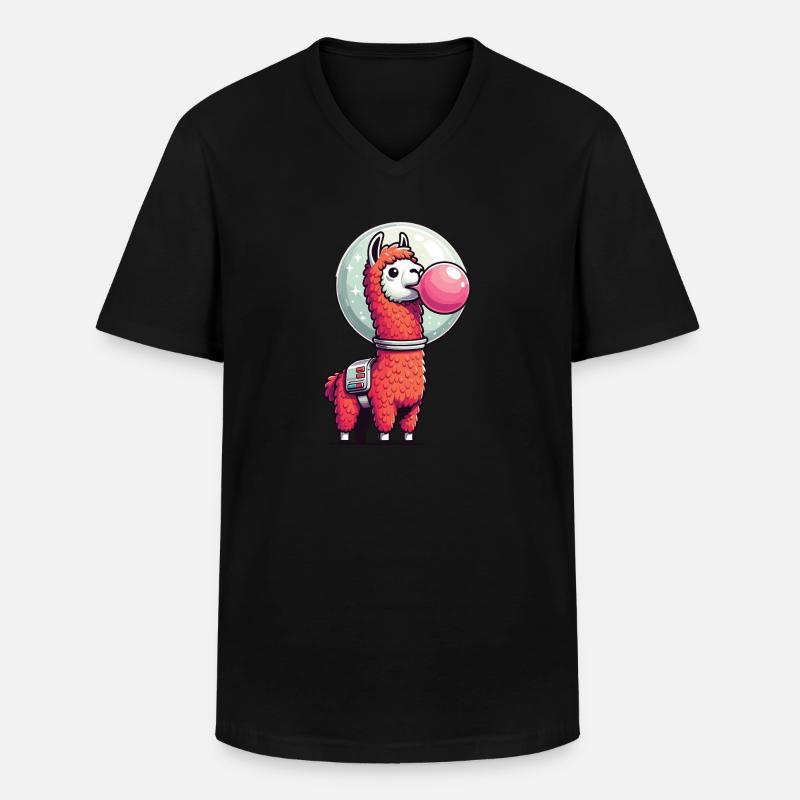 Lama-Astronaut - Männer-T-Shirt mit V-Ausschnitt - Schwarz