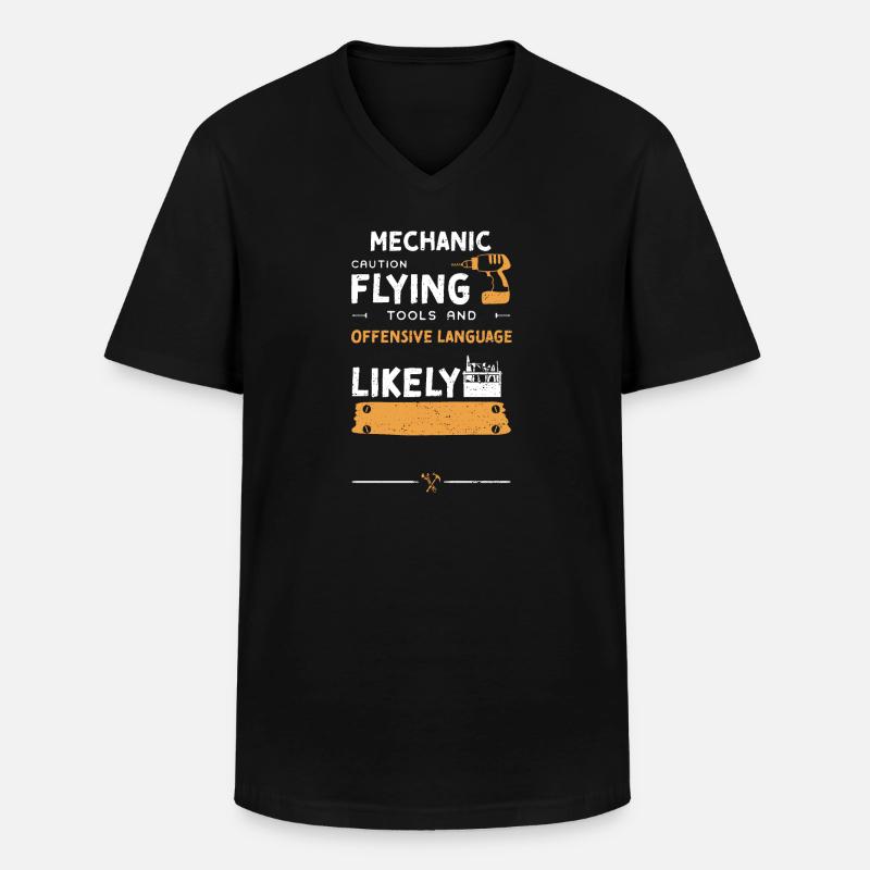 Mechanic Caution Flying Tools on... - Men's V-Neck T-Shirt - black