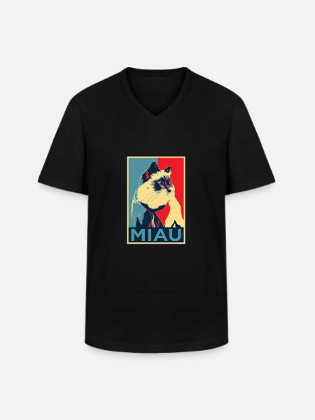 babybell Katze - Miau - Obama-Style - Männer-T-Shirt mit V-Ausschnitt - Schwarz