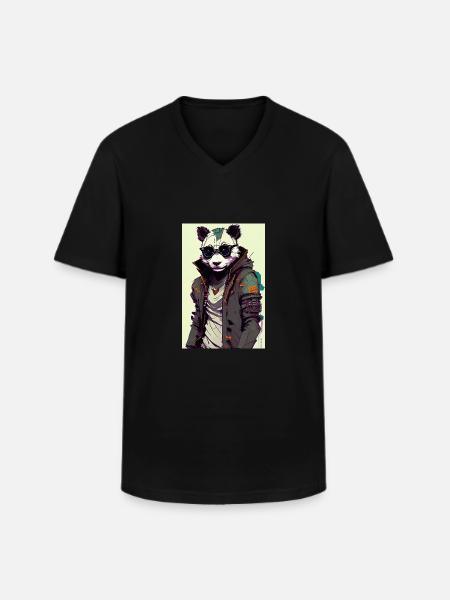 Inkpunk Panda with Sunglasses 2 - Men's V-Neck T-Shirt - black