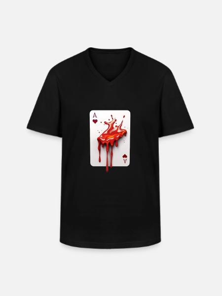 Blutige Pokerkarte - Männer-T-Shirt mit V-Ausschnitt - Schwarz