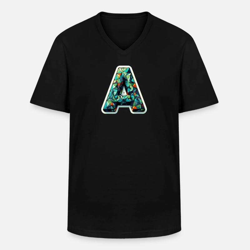 Buchstabe A Polygon bunt - Männer-T-Shirt mit V-Ausschnitt - Schwarz