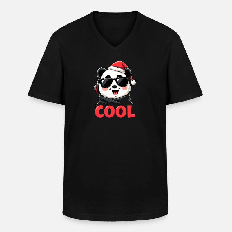 cooler Panda - Männer-T-Shirt mit V-Ausschnitt - Schwarz
