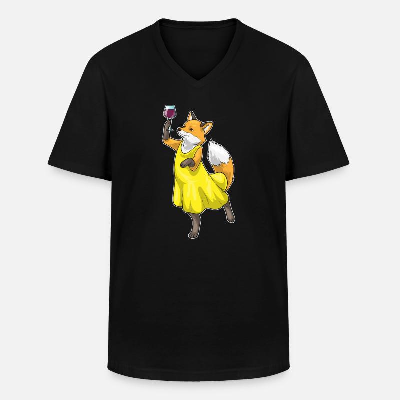 Fuchs Rotwein - Männer-T-Shirt mit V-Ausschnitt - Schwarz