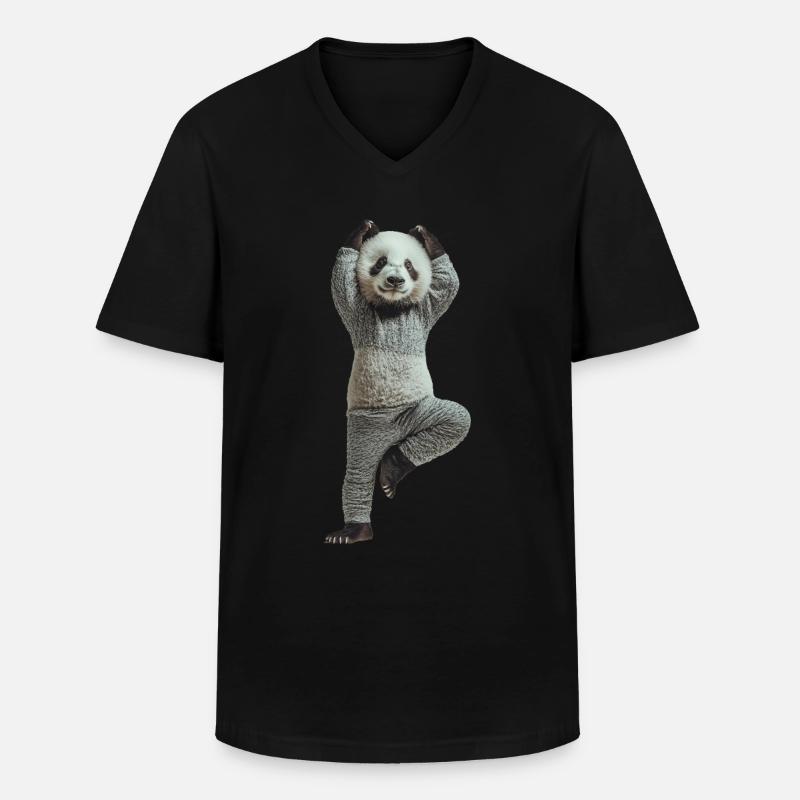 Panda - Männer-T-Shirt mit V-Ausschnitt - Schwarz
