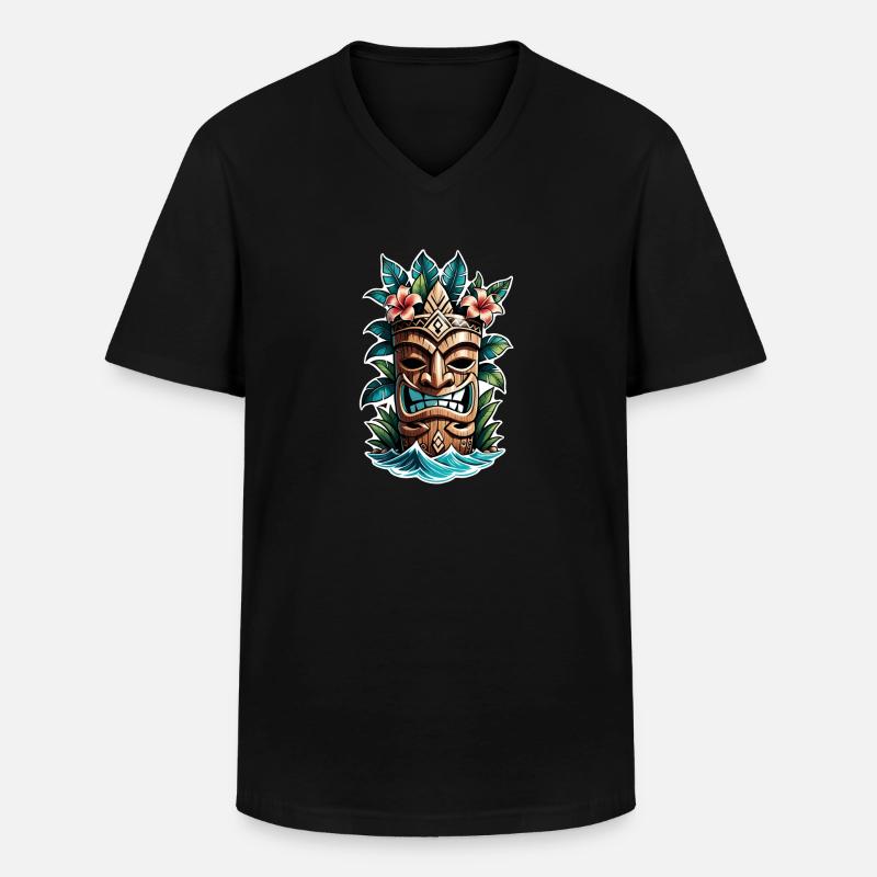 Tiki Beach - Polynesien Statue - Männer-T-Shirt mit V-Ausschnitt - Schwarz