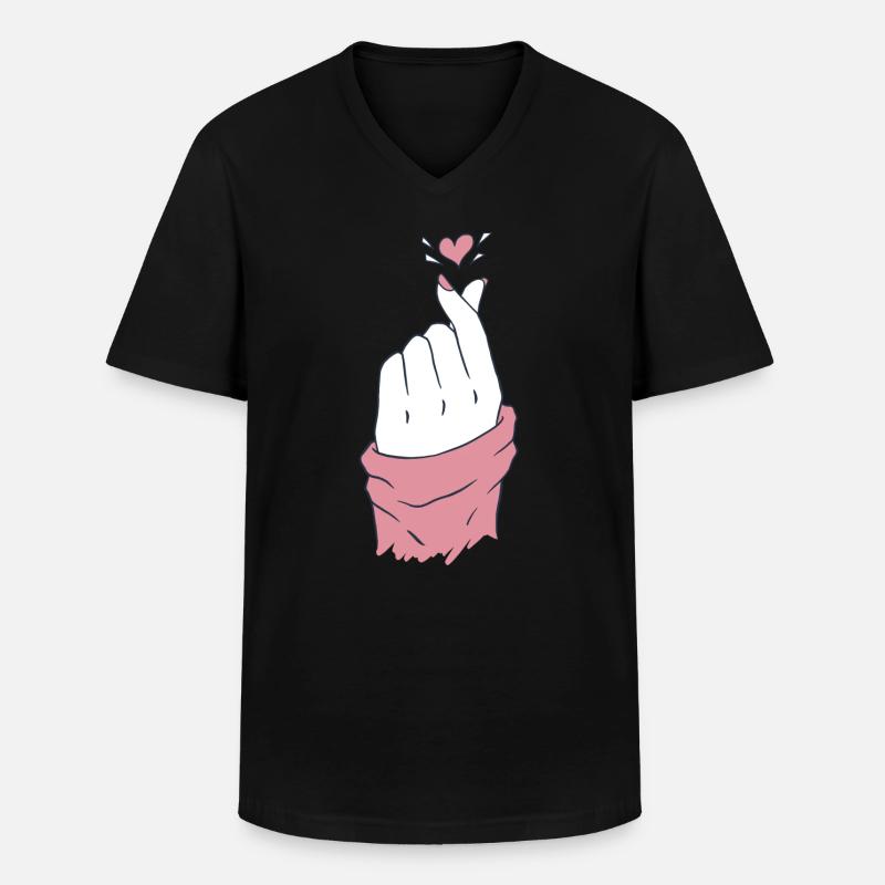 kpop cuore mano rosa - Maglietta da uomo classica con scollo a V - nero