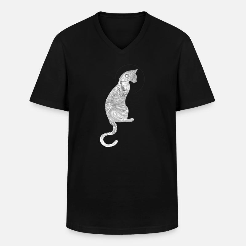 Abstrakte Katze mit spiralförmigem Muster - Männer-T-Shirt mit V-Ausschnitt - Schwarz