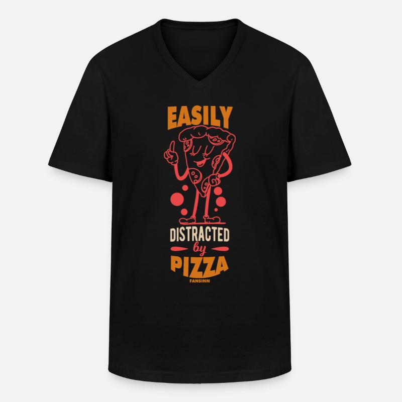 Easily Distracted By Pizza - Männer-T-Shirt mit V-Ausschnitt - Schwarz