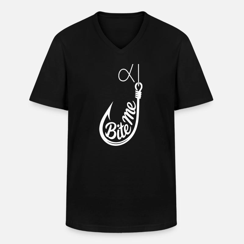 Bite Me Hook Grafik-Tee - Männer-T-Shirt mit V-Ausschnitt - Schwarz