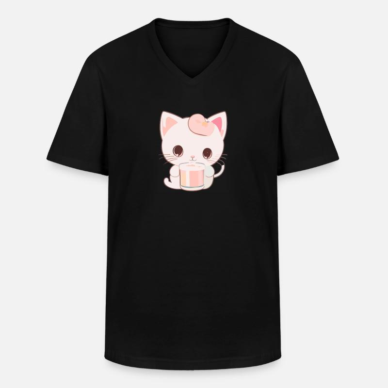 Katze - Männer-T-Shirt mit V-Ausschnitt - Schwarz