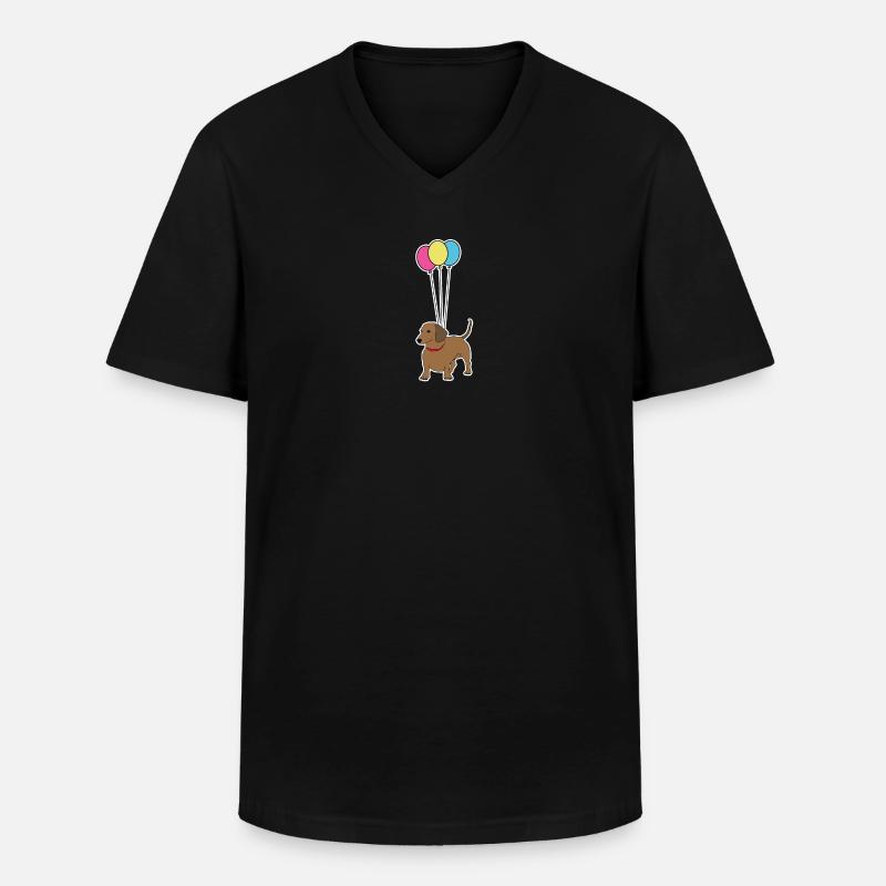 Dackel mit Luftballons - Männer-T-Shirt mit V-Ausschnitt - Schwarz