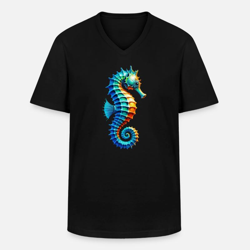 Seepferdchen - Männer-T-Shirt mit V-Ausschnitt - Schwarz