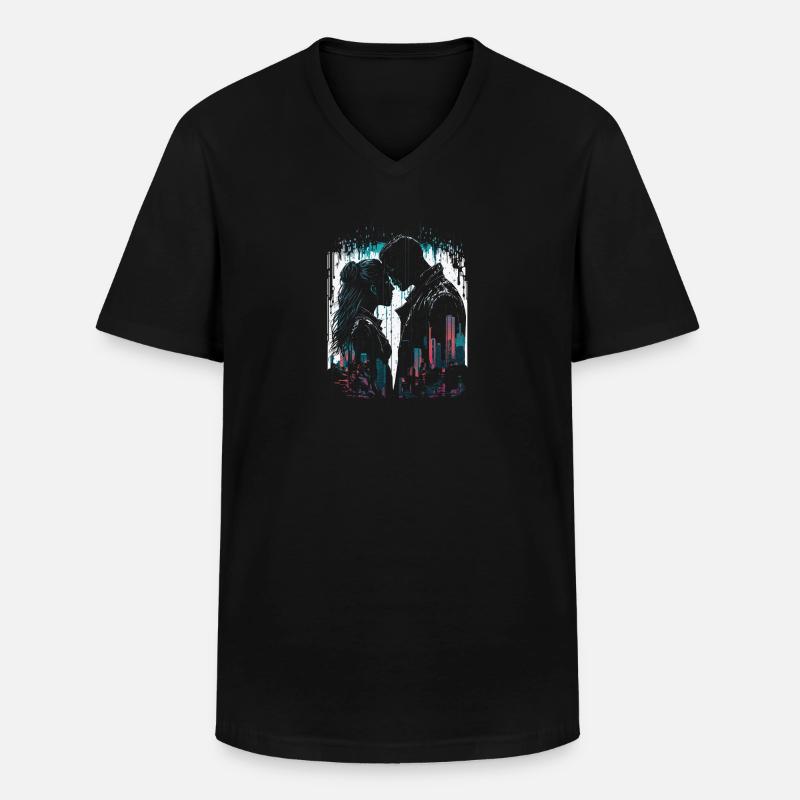 Cyberpunk-Paar - Männer-T-Shirt mit V-Ausschnitt - Schwarz