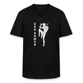 Temple du Cambodge Khmer Vintage drapeau je cadeau - T-shirt col V Homme - noir - Devant - AI Model Male 178 dark (178cm)