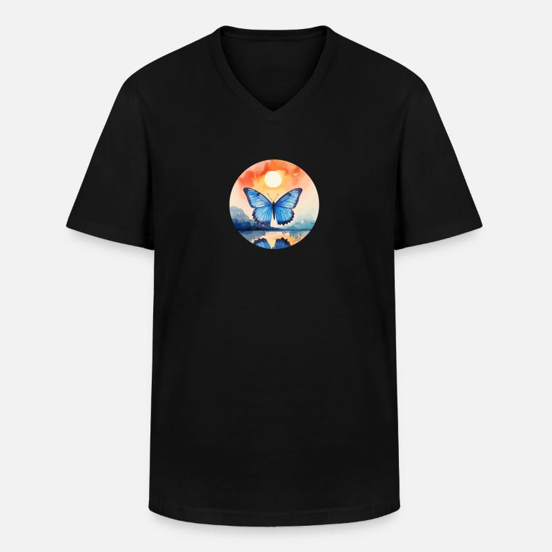 Blauer Morpho-Schmetterling - Männer-T-Shirt mit V-Ausschnitt - Schwarz