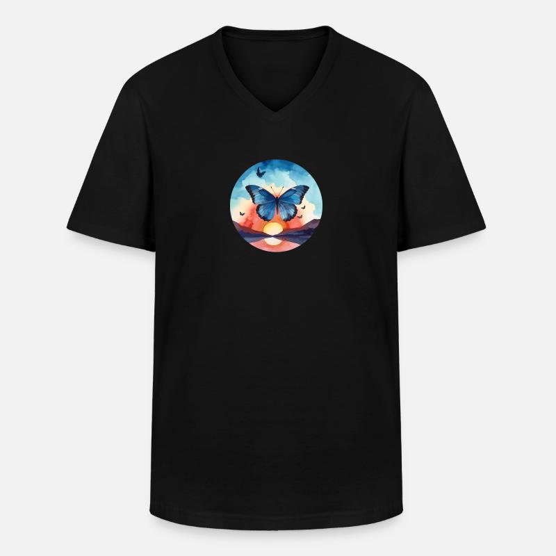 Blauer Morpho-Schmetterling - Männer-T-Shirt mit V-Ausschnitt - Schwarz