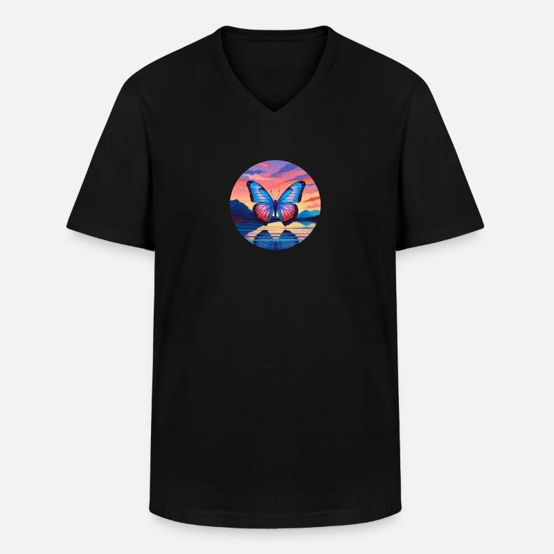 Blauer Morpho-Schmetterling - Männer-T-Shirt mit V-Ausschnitt - Schwarz