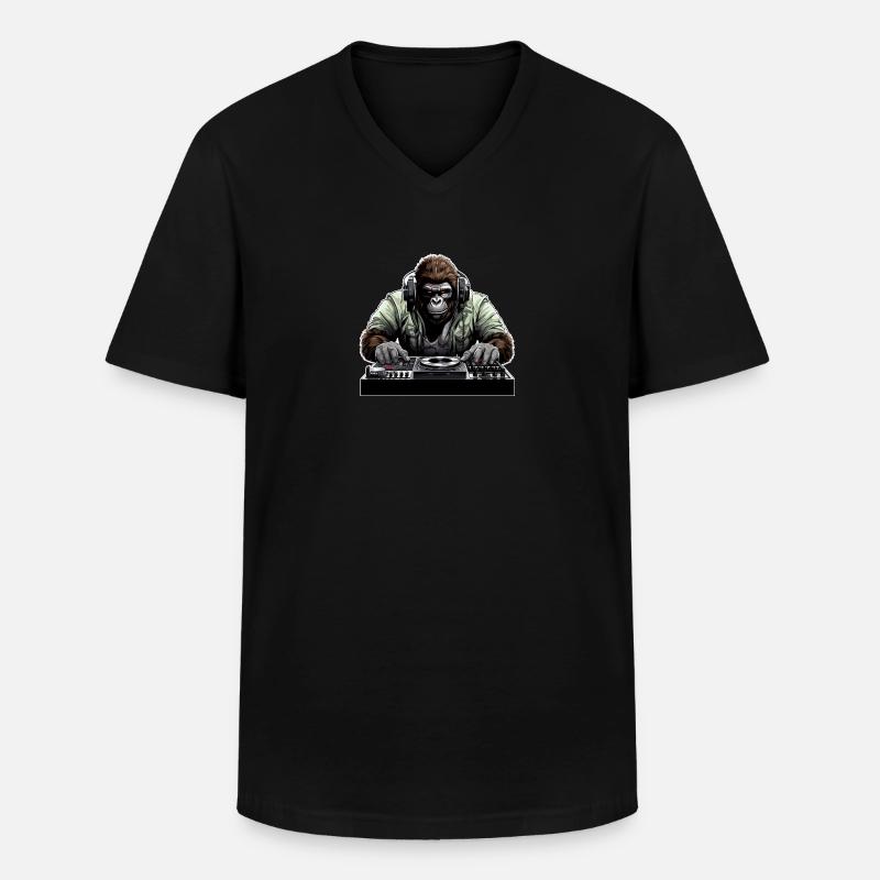 DJ Gorilla - Männer-T-Shirt mit V-Ausschnitt - Schwarz
