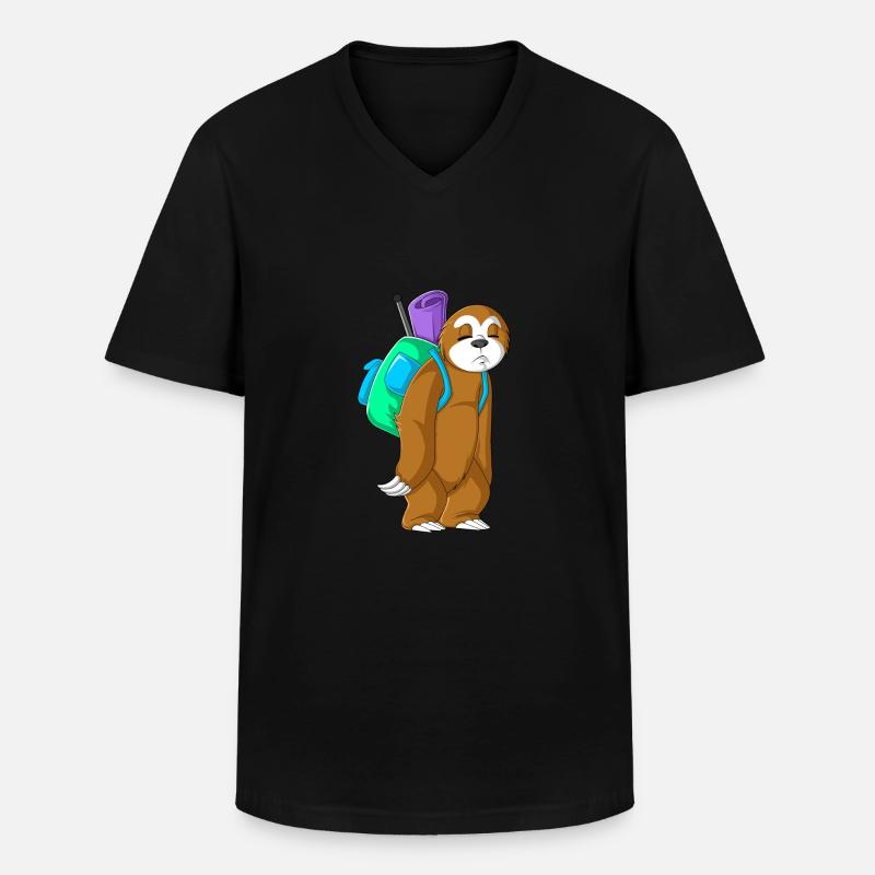 Faultier-Camping - Männer-T-Shirt mit V-Ausschnitt - Schwarz