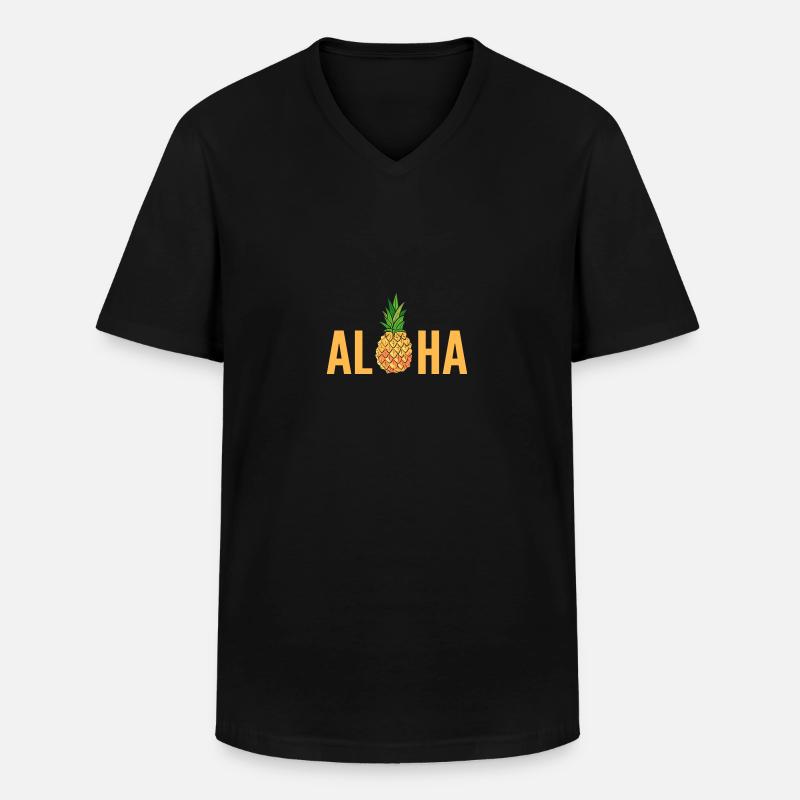 Ananas Aloha - Männer-T-Shirt mit V-Ausschnitt - Schwarz