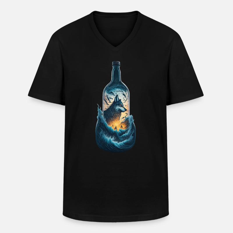 Wolf - Männer-T-Shirt mit V-Ausschnitt - Schwarz