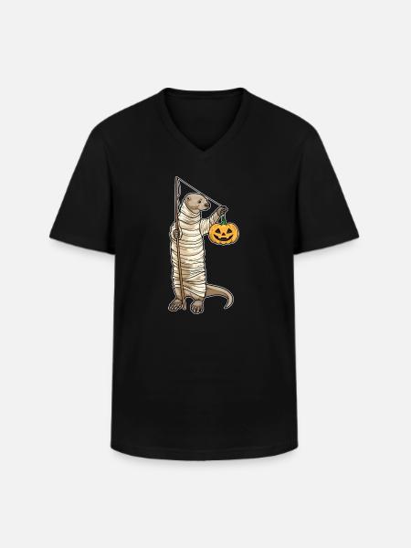 Otter Halloween Fishing - Men's V-Neck T-Shirt - black