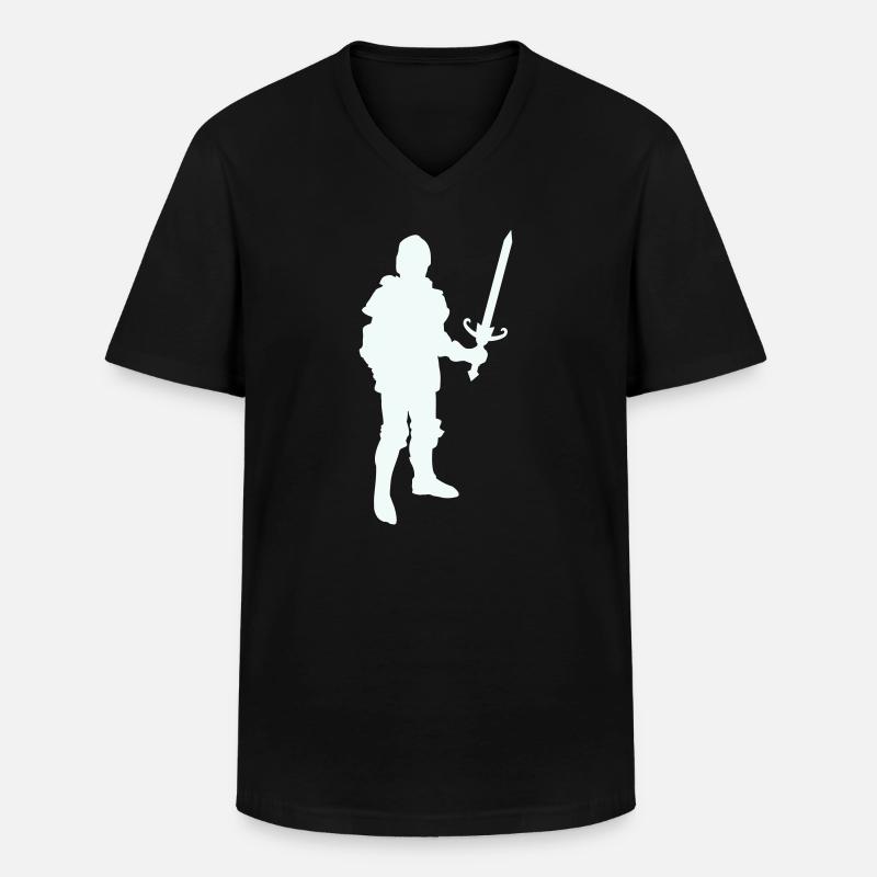 Ritterheld Silhouette mit Langschwert - Männer-T-Shirt mit V-Ausschnitt - Schwarz