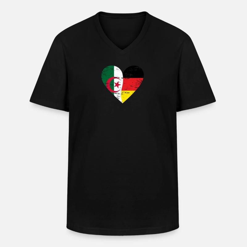 Algeria Germany Flag Heart - Men's V-Neck T-Shirt - black