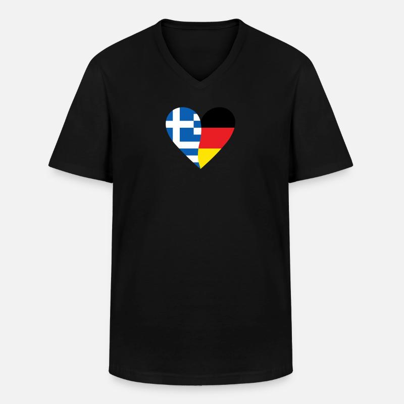Greece Germany Heart - Männer-T-Shirt mit V-Ausschnitt - Schwarz