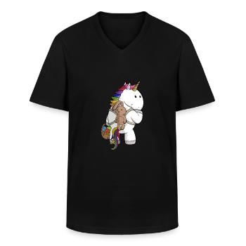 Oster Comic Einhorn - Männer-T-Shirt mit V-Ausschnitt - Schwarz - Vorne - AI Model Male 178 dark (178cm)