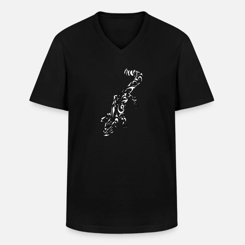 Stammesweiße Eidechse Umrisse schwarz - Männer-T-Shirt mit V-Ausschnitt - Schwarz