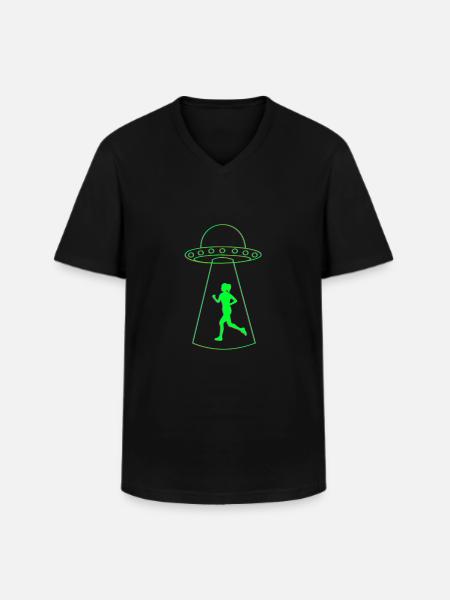 Ufo und Joggerin - Männer-T-Shirt mit V-Ausschnitt - Schwarz