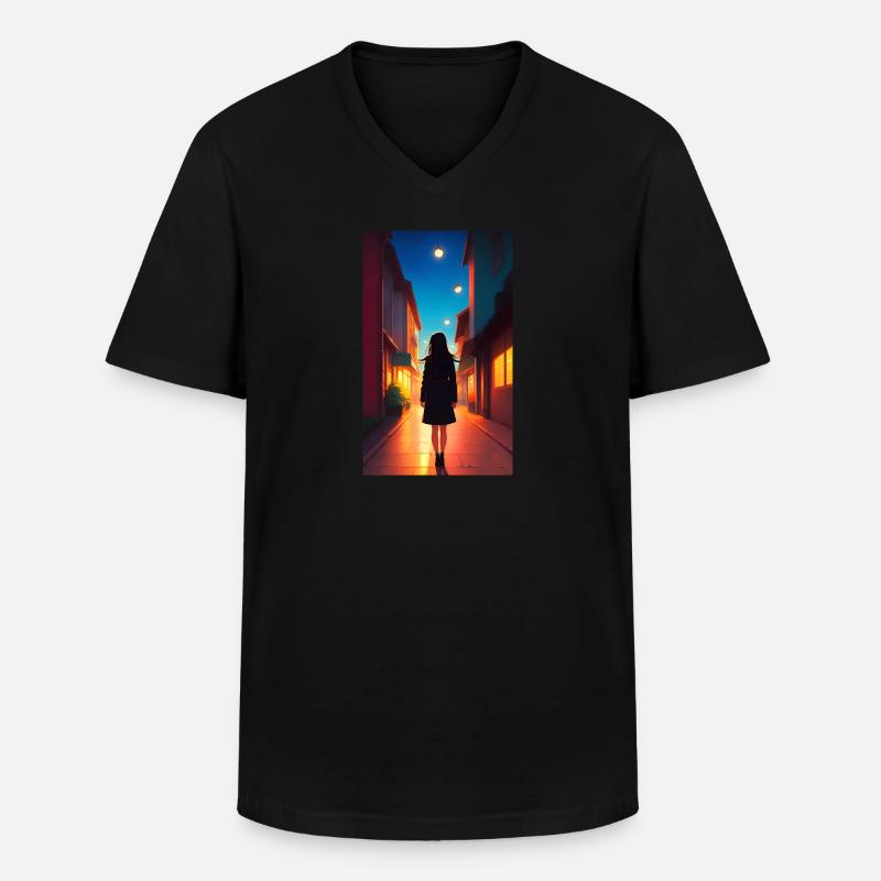 Frau | Gesicht | Mädchen | Anime - Männer-T-Shirt mit V-Ausschnitt - Schwarz