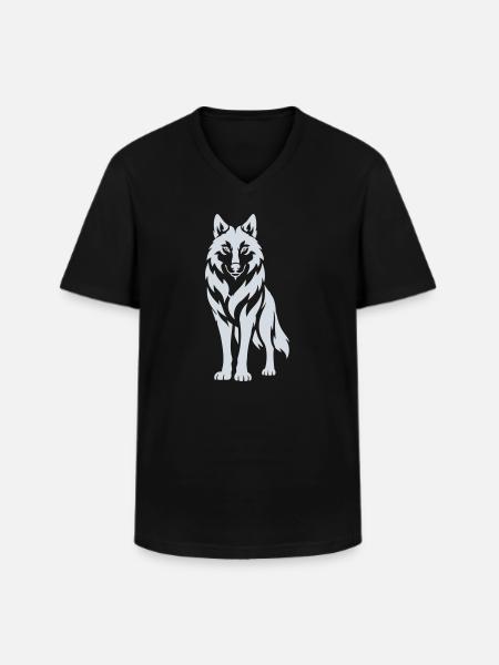 Wolfs Silhouette Kontrastdesign - Männer-T-Shirt mit V-Ausschnitt - Schwarz
