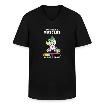 Lifting Installing Muscles Please Wait - Men's V-Neck T-Shirt - black - Front - AI Model Male 178 dark (178cm)